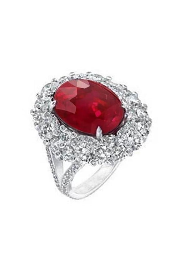 4 CT Halo Red Ruby Diamond Ring, 14K White Gold - Size 6.5