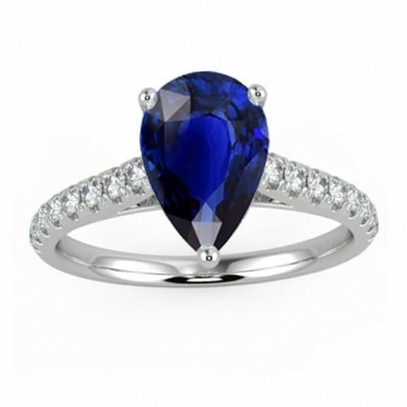 4 CT Ladies Gemstone Solitaire Ceylon Sapphire Ring with Accents, Size 6.5