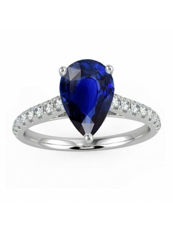 4 CT Ladies Gemstone Solitaire Ceylon Sapphire Ring with Accents, Size 6.5
