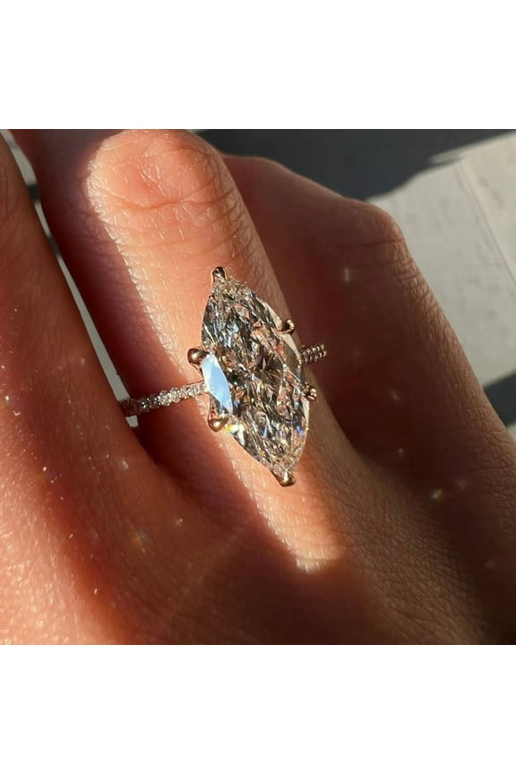 4 CT Marquise Cut Moissanite Engagement Ring, 10K/14K/18K Solid Gold, 6 Prong With Hidden Halo Ring, Elongated Marquise, Promise Ring, Wedding Gift