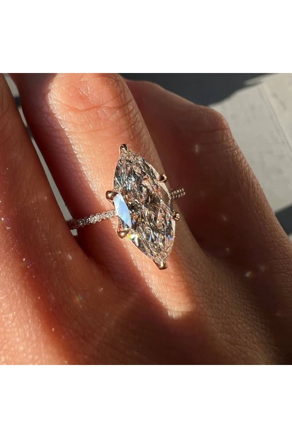 4 CT Marquise Cut Moissanite Engagement Ring, 10K/14K/18K Solid Gold, 6 Prong With Hidden Halo Ring, Elongated Marquise, Promise Ring, Wedding Gift