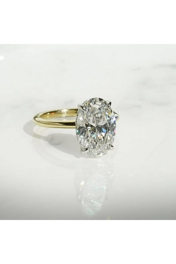 4 CT Oval Cut Moissanite Engagement Ring, 14K Solid Yellow Gold, Hidden Halo Ring, Oval Solitaire Ring, Promise Ring, Wedding Ring Gift