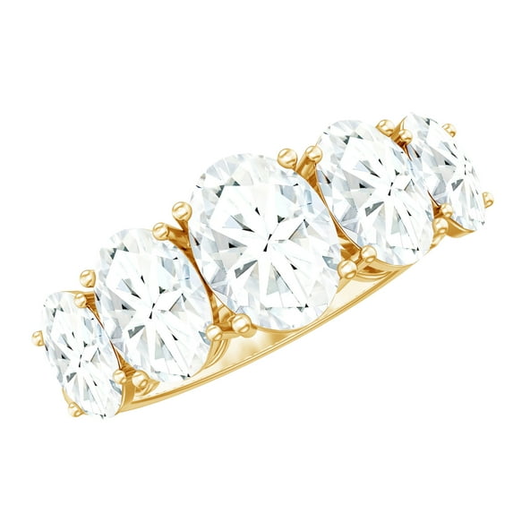 Rosec Jewels 4 CT Oval Cut Moissanite Engagement Ring for Women, Certified Moissanite Five Stone Ring in Gold, 10K Yellow Gold, US 8.00