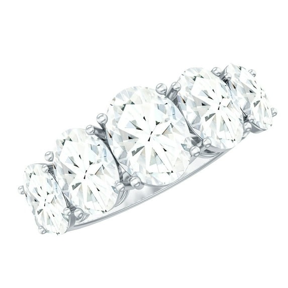 Rosec Jewels 4 CT Oval Cut Moissanite Engagement Ring for Women, Certified Moissanite Five Stone Ring in Gold, 18K White Gold, US 6.00