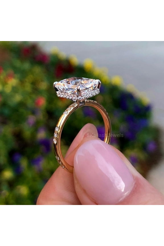 4 CT Radiant Cut Moissanite Solitaire Engagement Ring, 14K Solid Yellow Gold, Hidden Halo Ring, Promise Ring, Anniversary Ring Gift For Her