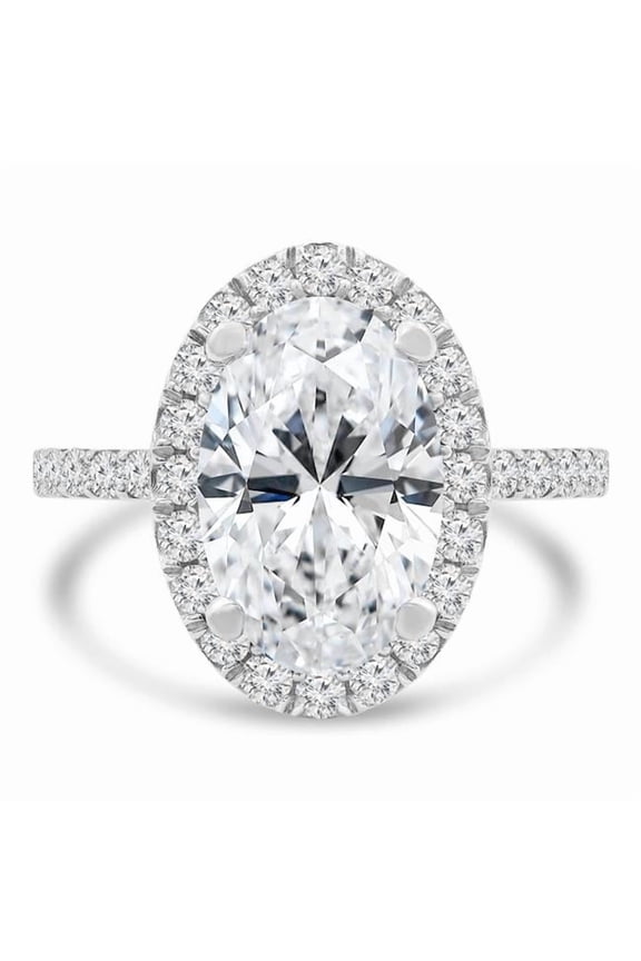 4 CTW Oval Diamond Oval Halo Anniversary Wedding Band Ring in 14K White Gold - Size 4