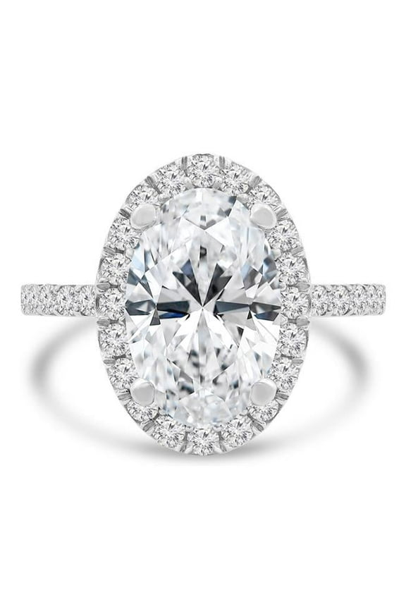 4 CTW Oval Diamond Oval Halo Anniversary Wedding Band Ring in 14K White Gold - Size 5.5