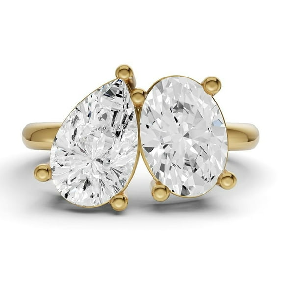 4 CTW Oval and Pear Cut Lab-Grown Diamond Two-Stone Ring in 14K Yellow Gold (Ring Size: 9)