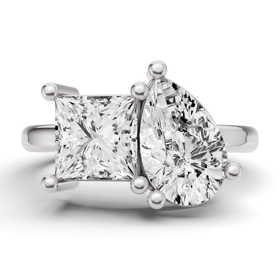 4 CTW Princess and Pear Cut Lab-Grown Diamond Two-Stone Ring in 14K White Gold (Ring Size: 8.5)