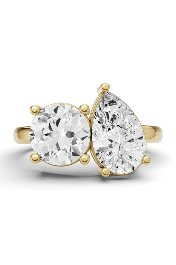 4 CTW Round and Pear Cut Lab-Grown Diamond Two-Stone Ring in 14K Yellow Gold (Ring Size: 9)