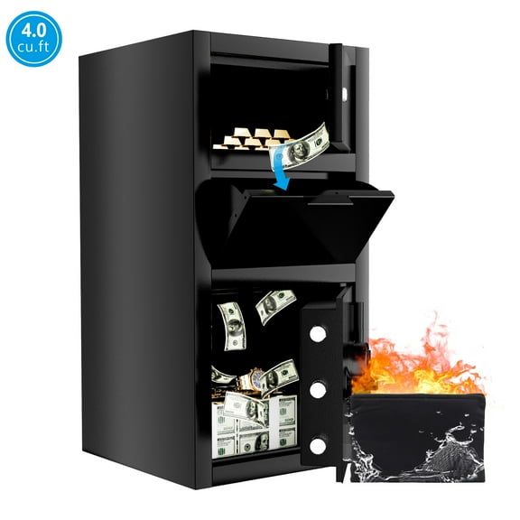 4.0 Cubic Feet Heavy Duty Dual Door Safe Box, Drop Safe Fireproof with Deposit Slot, Security Cash Safe for Home, Office, Hotel, Restaurant