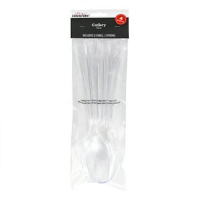 4 Count, 9.8 IN Clear Plastic Cutlery Set (Includes 2 Forks and 2 Spoons), by Way To Celebrate
