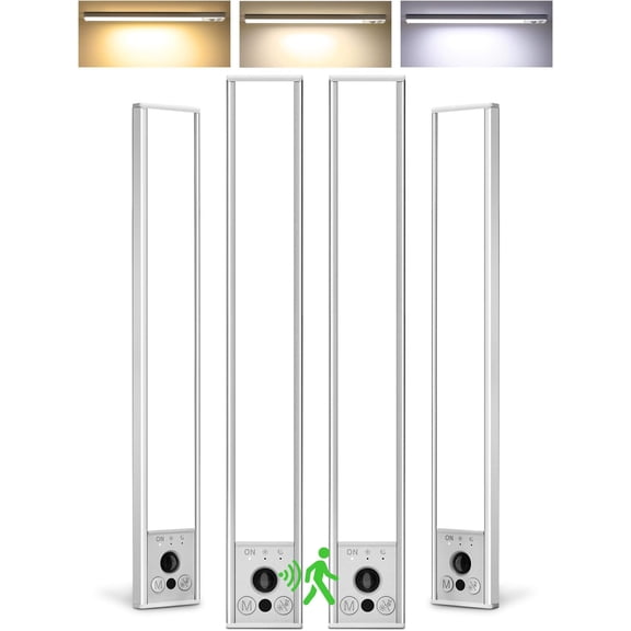4- Under Cabinet Lighting, 4000mAh Motion Sensor Light Indoor, with Dimmable & 3 Color Temps, Closet Lights, Under Counter Lights for Kitchen (16.5inch)