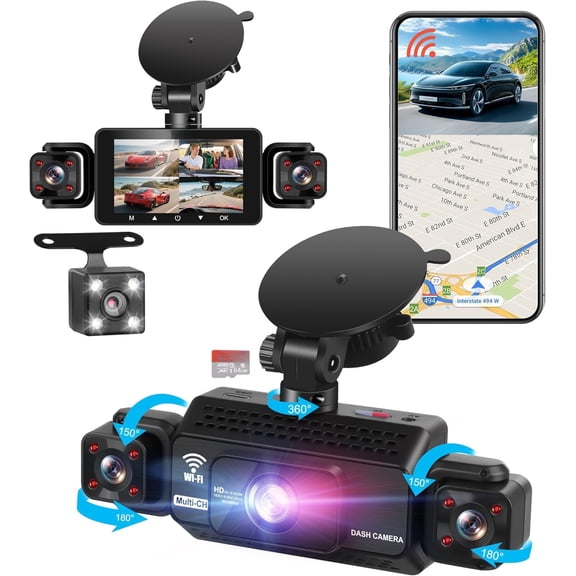 4 Cam 360? View 5G WiFi & APP Control, Front and Rear Inside, Left Right Camera for Free 64GB TF Card, G-Sensor, Night Vision, 24H Parking Mode