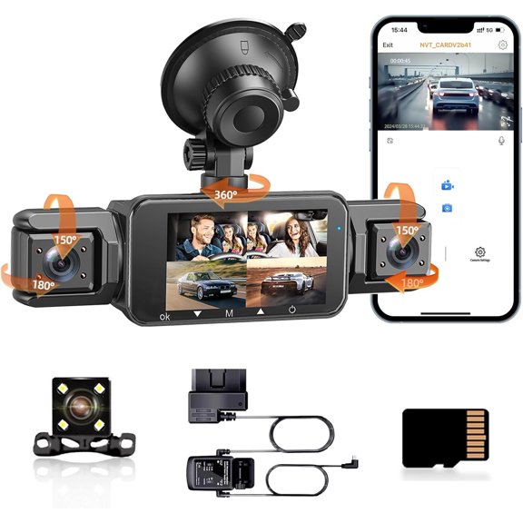 4 Cam Front & Rear for with Motion Detection, FHD Screen Camera Include Free ODBII Hardwire 24/7 Parking ,360? Camera with WiFi,Loop Record,WDR Night Vision