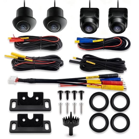 4 Camera Kit for 360° Surround View Car Navigation System, AHD 1080P/720P Wide Angle Cameras, IP68 Waterproof