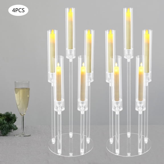 4* Candle Holder Acrylic Clear Candle Holder 5-Arm for Weddings Birthdays Party