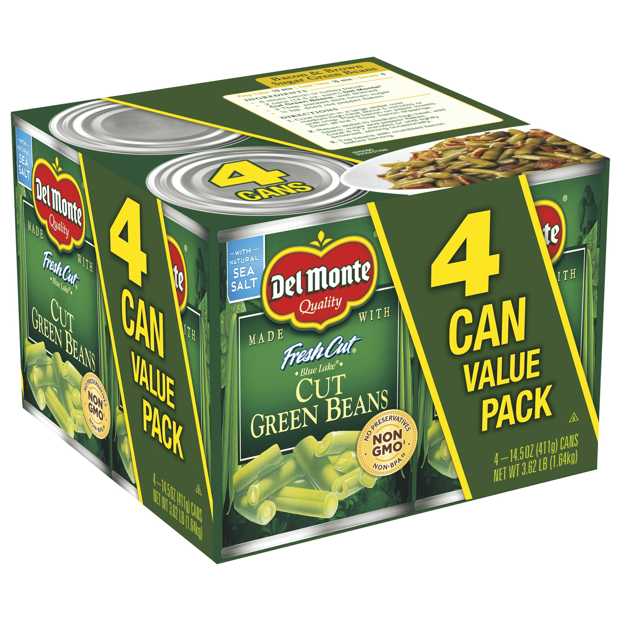 (4 Cans) Del Monte Mixed Green Beans, Vegetables, 14.5 oz