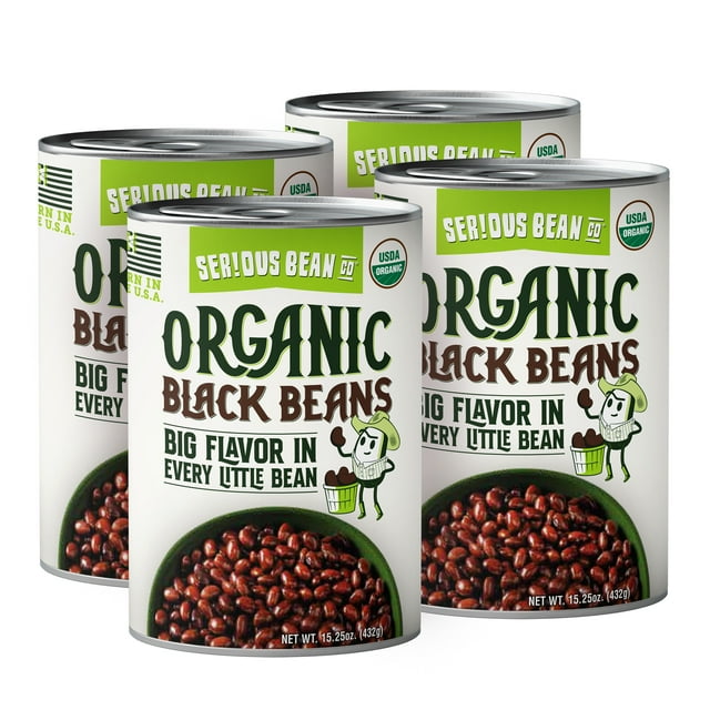(4 Cans) Serious Bean Co Organic Black Beans, GlutenFree, 15.25 oz