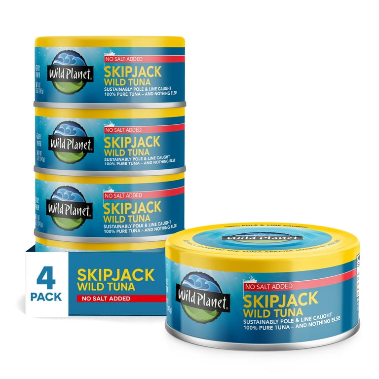 Wild Planet Skipjack Wild Tuna, No Salt Added, Pole & Line Sustainably-caught, Non-GMO, Kosher, 5 Ounce Can (Pack of 4)