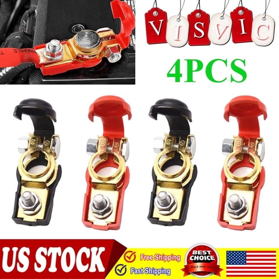 4 Car Battery Terminal Connector Top Post Positive Negative Heavy Duty Universal