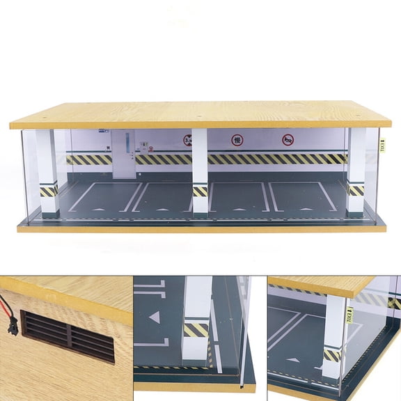 4-Car LED Display Parking Garage Model - Realistic Showroom for Scale Models, Dustproof Acrylic Cover, Space-Saving Design