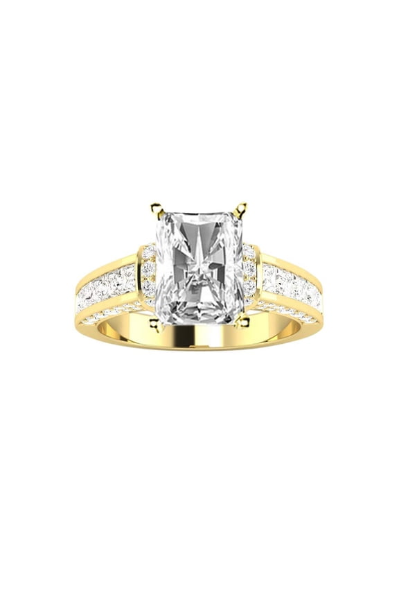 4 Carat 14K Yellow Gold LAB GROWN Diamond Contemporary Channel Set Princess And Pave Round Cut Radiant Cut Diamond Engagement Ring (E-F Color VS1-VS2 Clarity) Size: 5.5