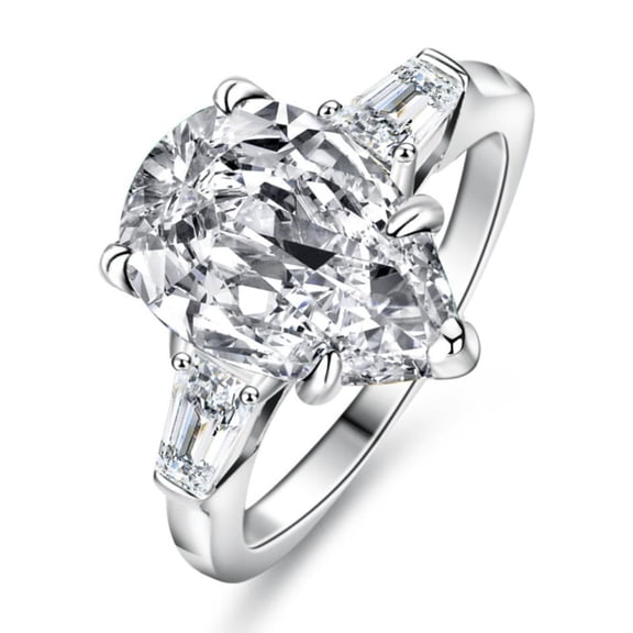 4 Carat 3 Stone Moissanite Rings for Women Pear Shaped Engagement Ring D Color VVS1 Clarity Diamond Wedding Ring S925 Sterling Silver Promise Rings for Her