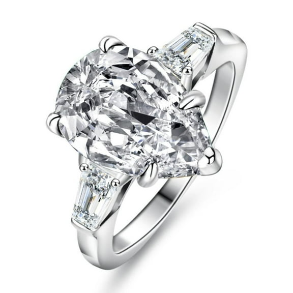 4 Carat 3 Stone Moissanite Rings for Women Pear Shaped Engagement Ring D Color VVS1 Clarity Diamond Wedding Ring S925 Sterling Silver Promise Rings for Her