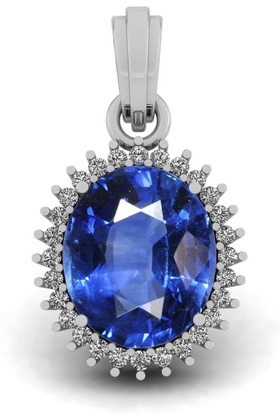 4 Carat 925 Sterling Silver Oval Cut Blue Created Sapphire Pendant Necklace for Women Emerald Cut With 18 inch Silver Chain