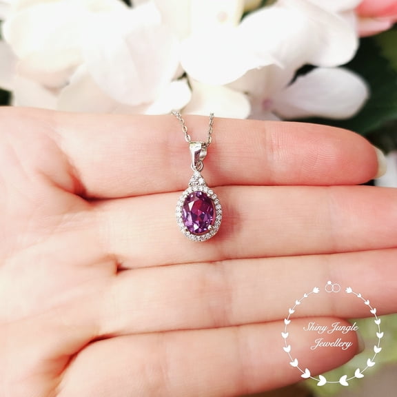 4 Carat 925 Sterling Silver Oval Shape Alexandrite Necklace June Birthstone Pendant Necklace
