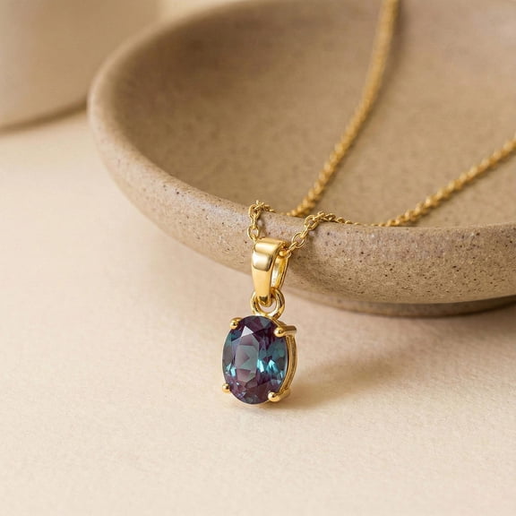 4 Carat 925 Sterling Silver Oval Shape Alexandrite Necklace June Birthstone Pendant Necklace