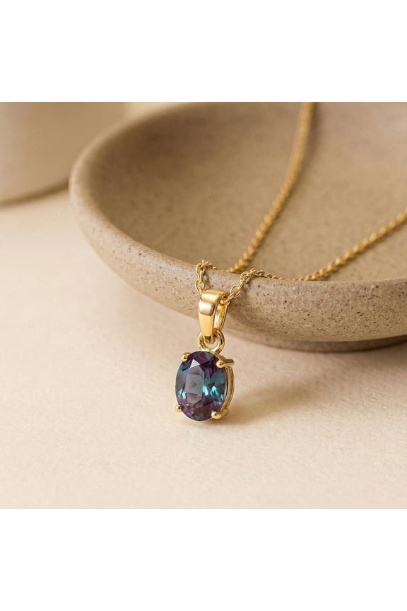4 Carat Alexandrite Pendant Necklace Gold Filled Oval Cut Color Change Gemstone June Birthstone Gift for Her Anniversary Gift