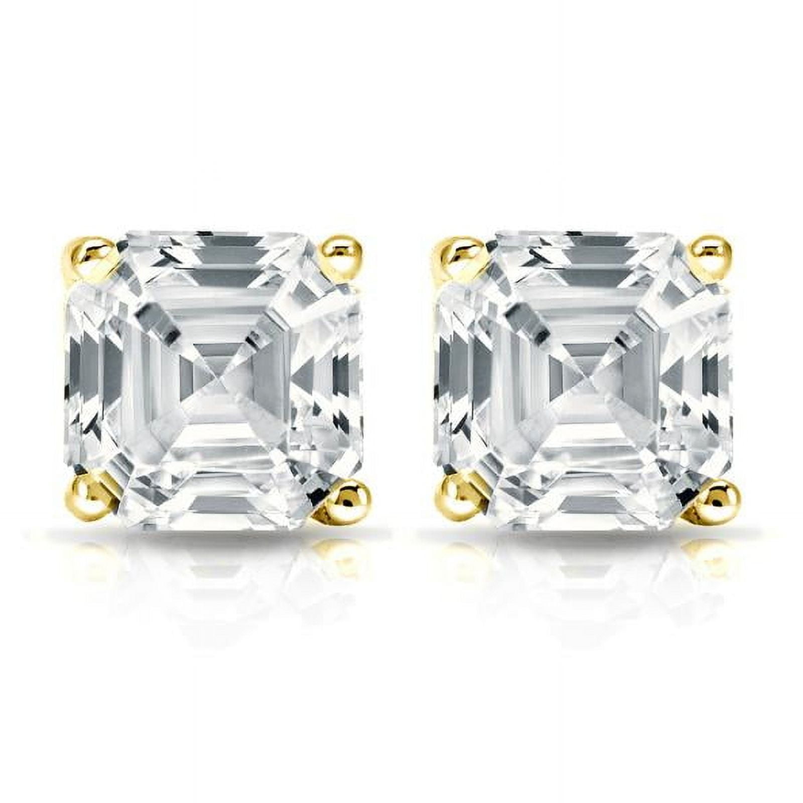 OM-RE 4 Carat Asscher Solitaire Diamond Stud Earrings | IGI Certified Lab Grown Diamond Stud | 14K Yellow Gold | G - VS2 | Screw Backs