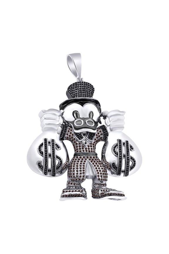 4 Carat (Ctw) Black & Brown Natural Diamond Hip Hop Donald Duck With Money Bag Pendant In 10k Solid White Gold