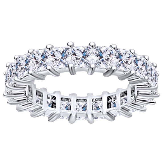 4 Carat (Ctw) Princess Shape White Natural Diamond Full Eternity Wedding Band Ring In 14k Solid White Gold Ring Size-5