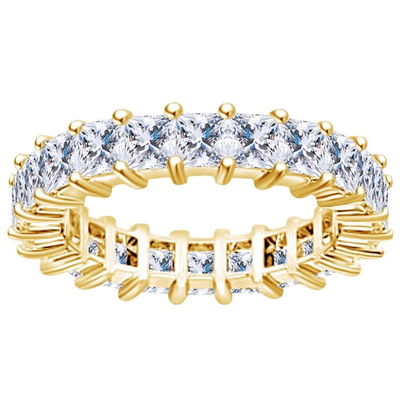 AFFY 4 Carat (Ctw) Princess Shape White Natural Diamond Full Eternity Wedding Band Ring In 14k Solid Yellow Gold Ring Size-5