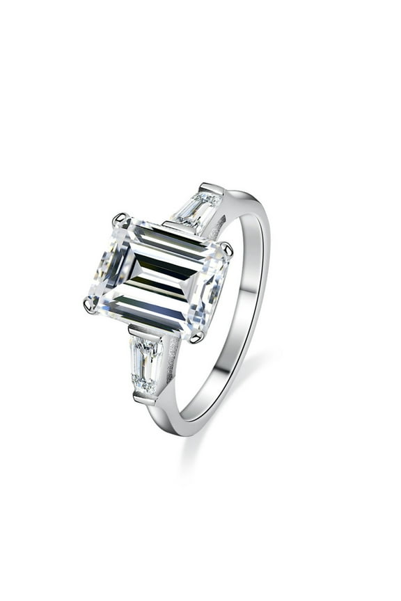 4 Carat Emerald Cut Moissanite Ring Three Stone Engagement Ring for Women S925 Sterling Silver Wedding Rings D Color VVS1 Clarity Diamond Rings