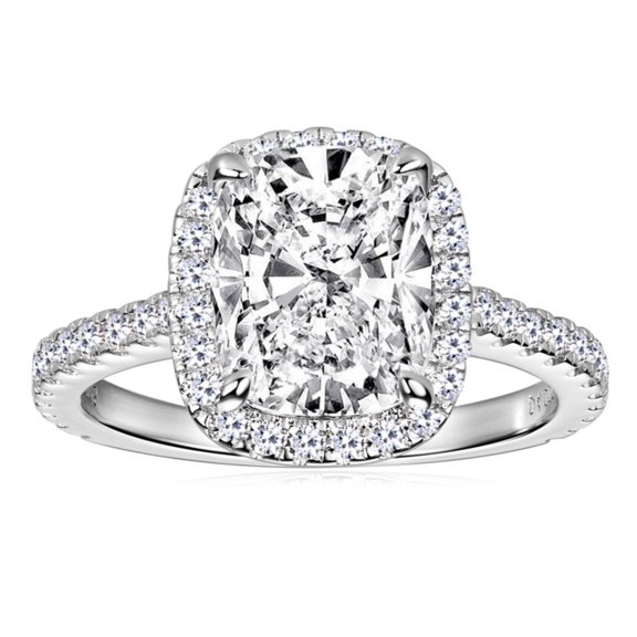 4 Carat Halo Moissanite Engagement Rings for Women Wife Mom D Color VVS1 Cushion Cut Ring 925 Sterling Silver Wedding Anniversary Promise Ring for Her Size 5-10