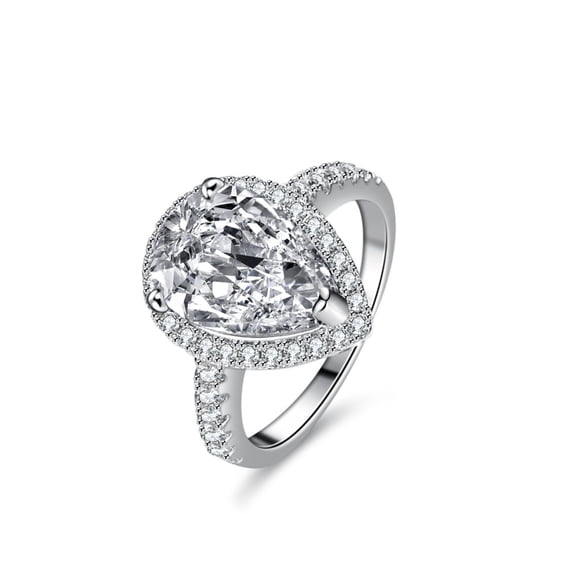 4 Carat Halo Moissanite Ring Pear Shaped Engagement Ring 925 Sterling Silver Ladies Teardrop Diamond Rings D Color VVS1 Clarity Wedding Rings