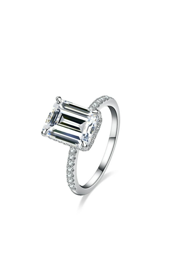 4 Carat Hidden Halo Engagement Ring Emerald Cut Moissanite Ring for Women D Color VVS1 Clarity Diamond Wedding Rings 925 Sterling Silver Rings for Anniversary Promise