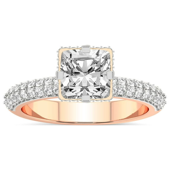 4 Carat IGI Certified Cushion Shape Lab Grown Diamond Engagement Ring | 14K Rose Gold |Eloa Secret Halo Diamond Ring | FG-VS1-VS2 Quality Friendly Diamonds