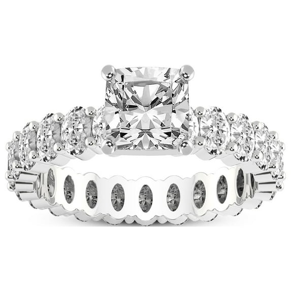 4 Carat IGI Certified Cushion Shape Lab Grown Diamond Engagement Ring | 14K White Gold |Celeste Side Oval Diamond Eternity Diamond Ring | FG-VS1-VS2 Quality Friendly Diamonds