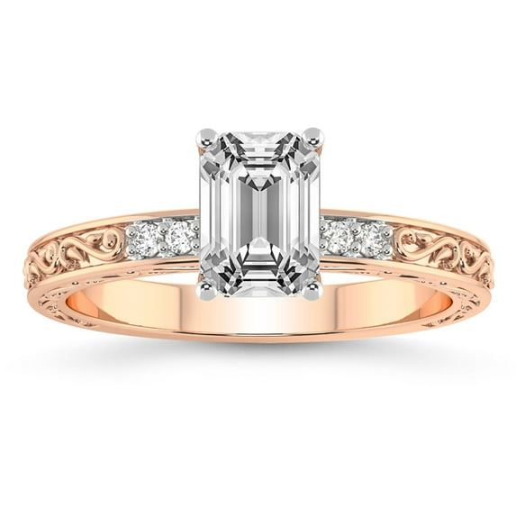 IGI Certified 4 Carat Emerald Shape Lab Grown Diamond Engagement Ring | 14K Rose Gold | Antique Allure Vintage Lab Diamond Ring | FG-VS1-VS2 Quality Friendly Diamonds
