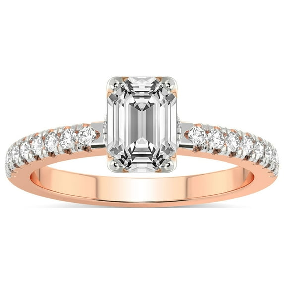4 Carat IGI Certified Emerald Shape Lab Grown Diamond Engagement Ring | 14K Rose Gold |Galen Secret Halo Diamond Ring | FG-VS1-VS2 Quality Friendly Diamonds