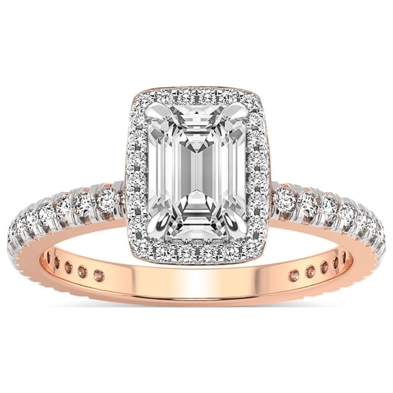 4 Carat IGI Certified Emerald Shape Lab Grown Diamond Engagement Ring | 14K Rose Gold |Klarissa Halo Diamond Eternity Diamond Ring | FG-VS1-VS2 Quality Friendly Diamonds