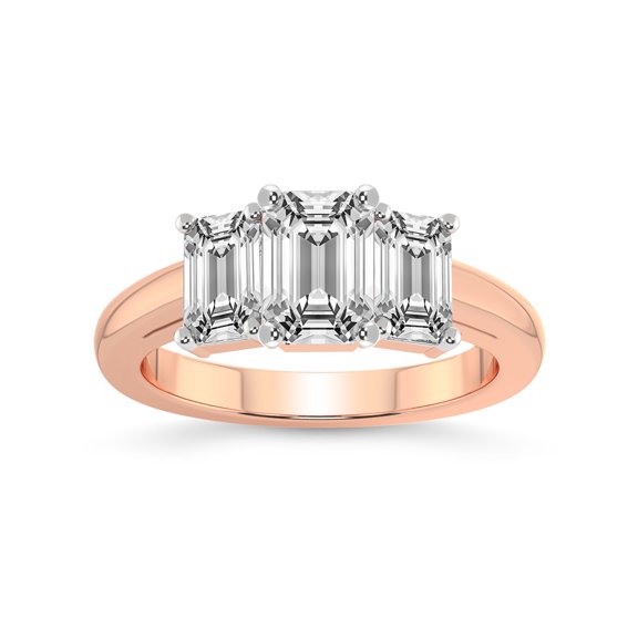 IGI Certified 4 Carat Emerald Shape Lab Grown Diamond Engagement Ring | 14K Rose Gold | Lauren Three stone Emerald Shape Side Lab Diamond Ring | FG-VS1-VS2 Quality Friendly Diamonds