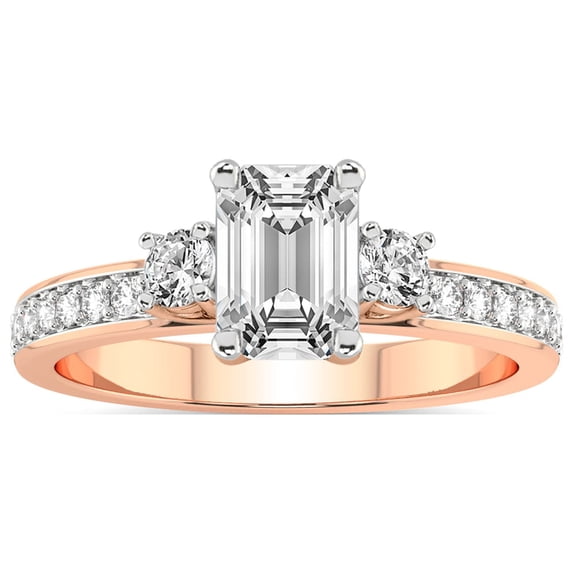 4 Carat IGI Certified Emerald Shape Lab Grown Diamond Engagement Ring | 14K Rose Gold |Trilogy Three Stone Diamond Ring | FG-VS1-VS2 Quality Friendly Diamonds