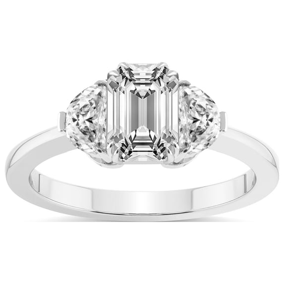 4 Carat IGI Certified Emerald Shape Lab Grown Diamond Engagement Ring | 14K White Gold |Antonia Three Stone Half Moonset Diamond Ring | FG-VS1-VS2 Quality Friendly Diamonds
