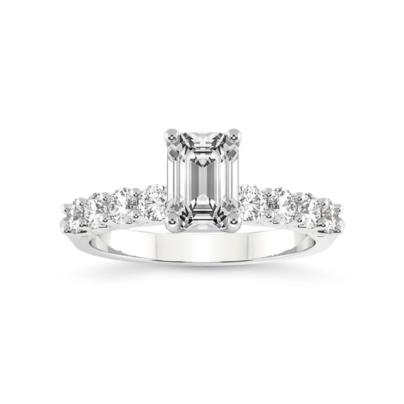 IGI Certified 4 Carat Emerald Shape Lab Grown Diamond Engagement Ring | 14K White Gold | Cassidy Entwined Prongs Lab Diamond Ring | FG-VS1-VS2 Quality Friendly Diamonds